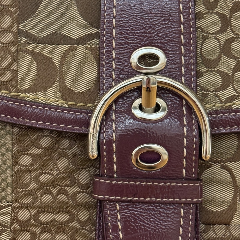 Coach Signature Patchwork Shoulder Bag in Tan and Purple - Picture 3 of 10